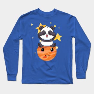 Cute Panda Playing Hide and Seek in Jupiter Long Sleeve T-Shirt